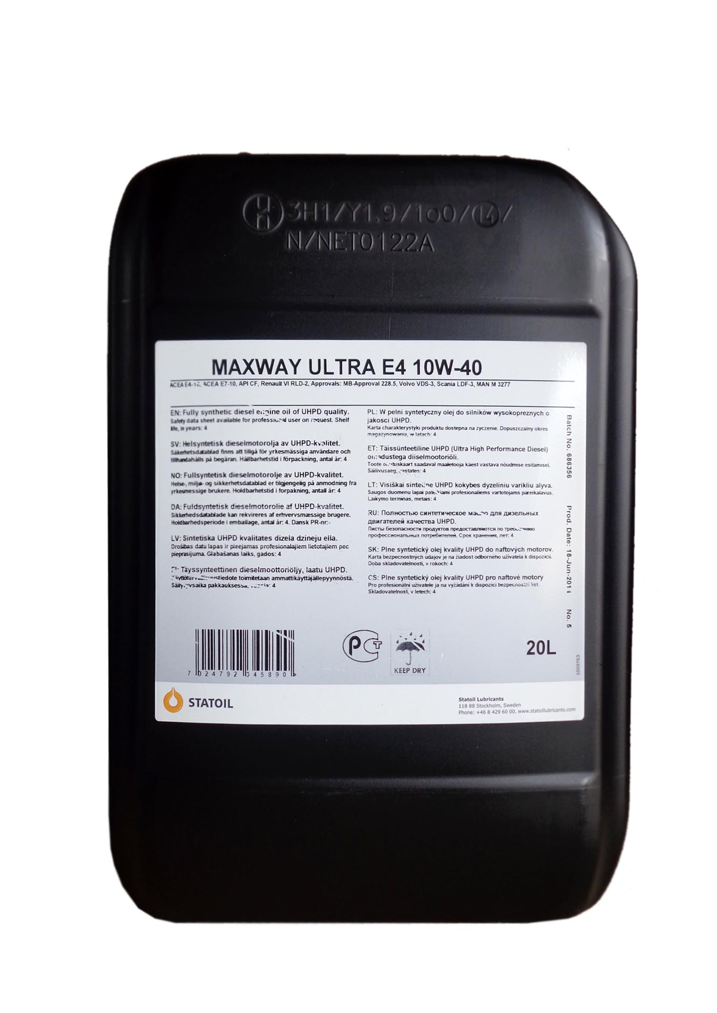 Купить запчасть STATOIL - 1001032 MaxWay Ultra E4 SAE 10W-40 (20л)